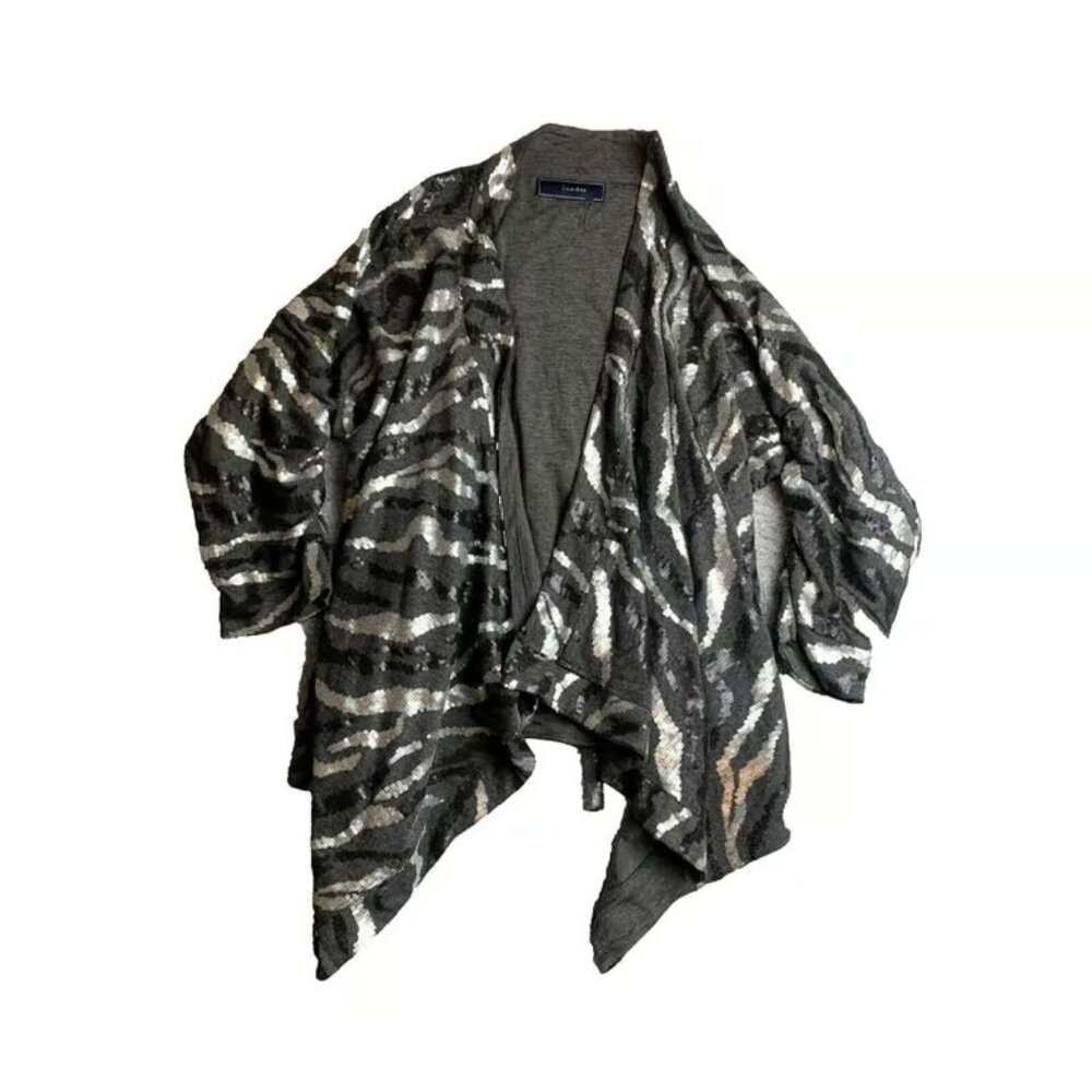 Lumiere Sweater Womens Large Black Asymmetrical Waterfall Sequins Boho Cardigan